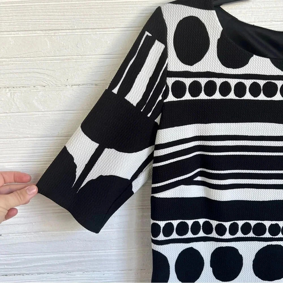 CATO Black White Print Sheath Dress Geometric Print Half Sleeve Size 10 - Picture 5 of 14